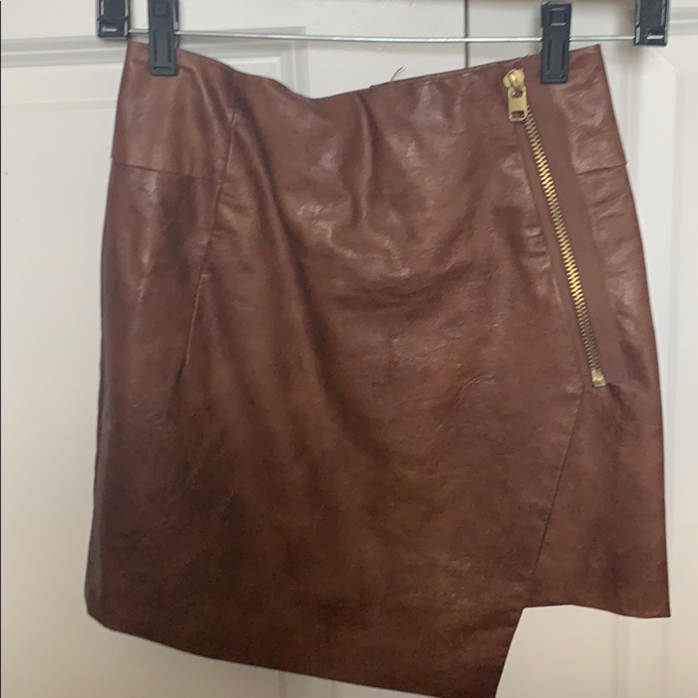 H&M faux brown leather asymmetrical mini skirt